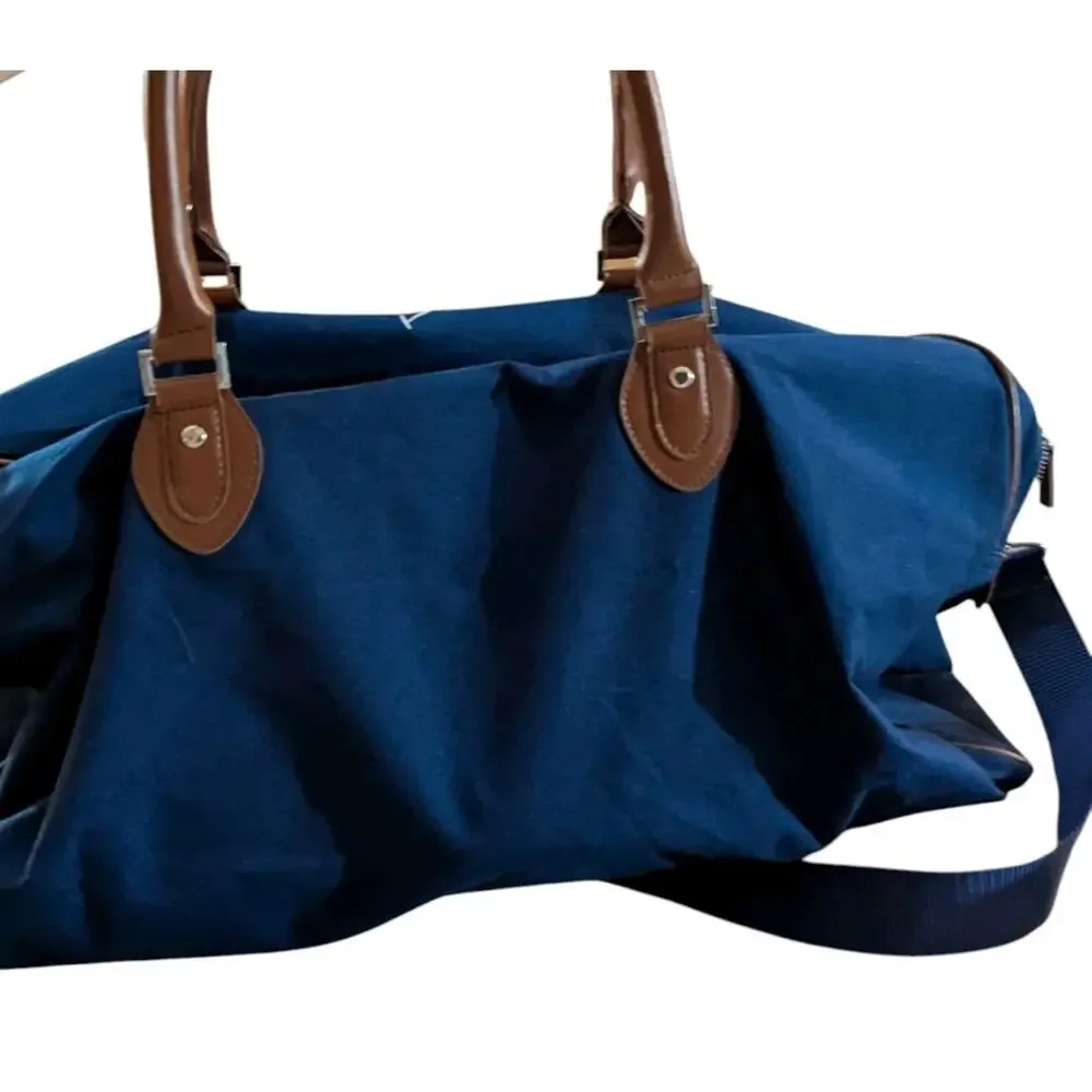 Vtg Polo Ralph Lauren Big Pony Canvas Overnight Weekender Duffle Bag Blue Brown